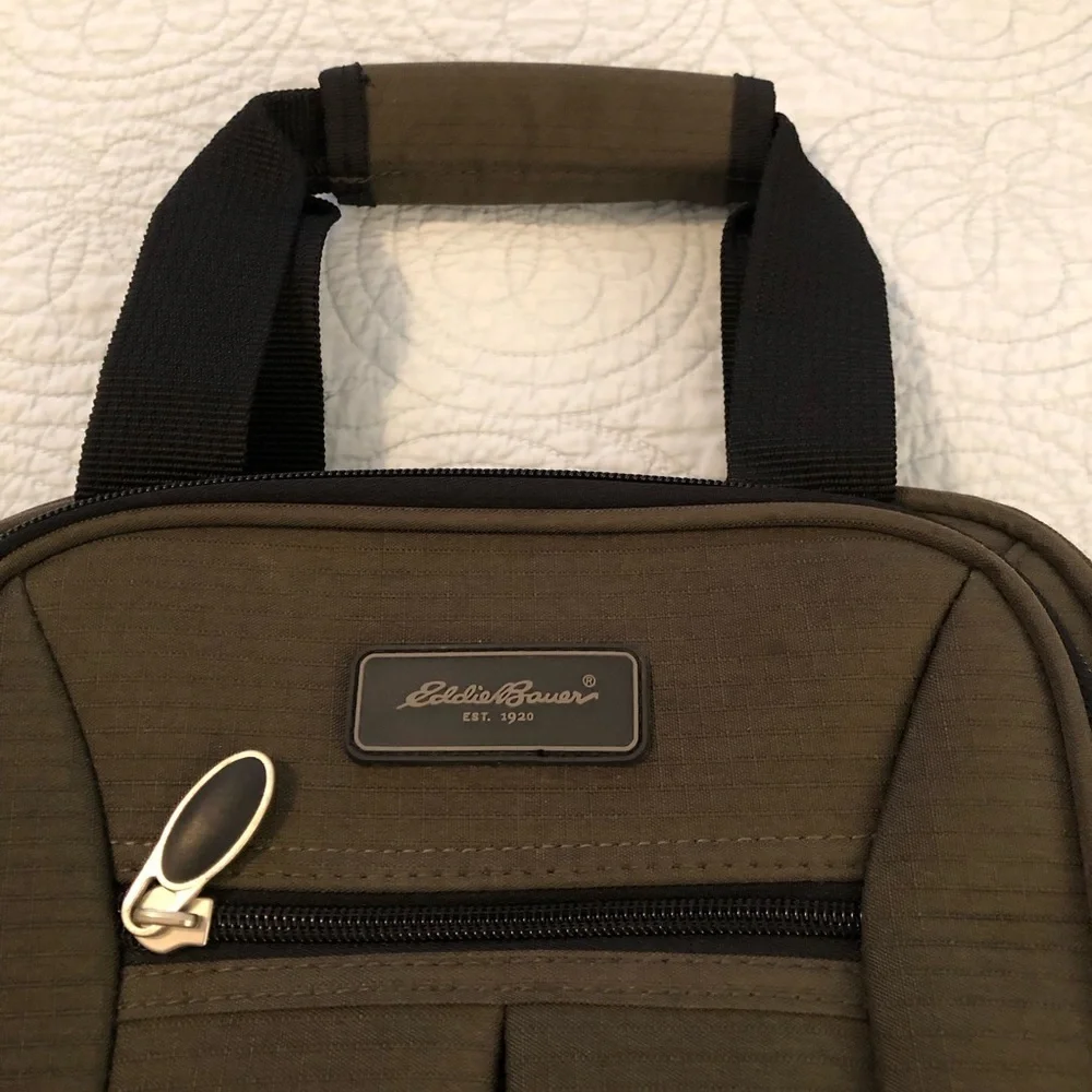 Eddie Bauer carry on travel bag lap top bag. Green rip stop material.